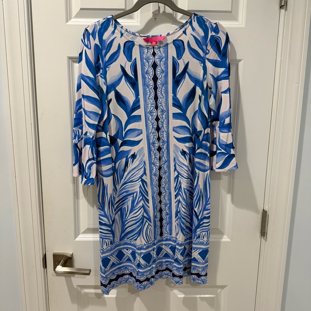 Lilly Pulitzer Blue and White Leaf Print Dress